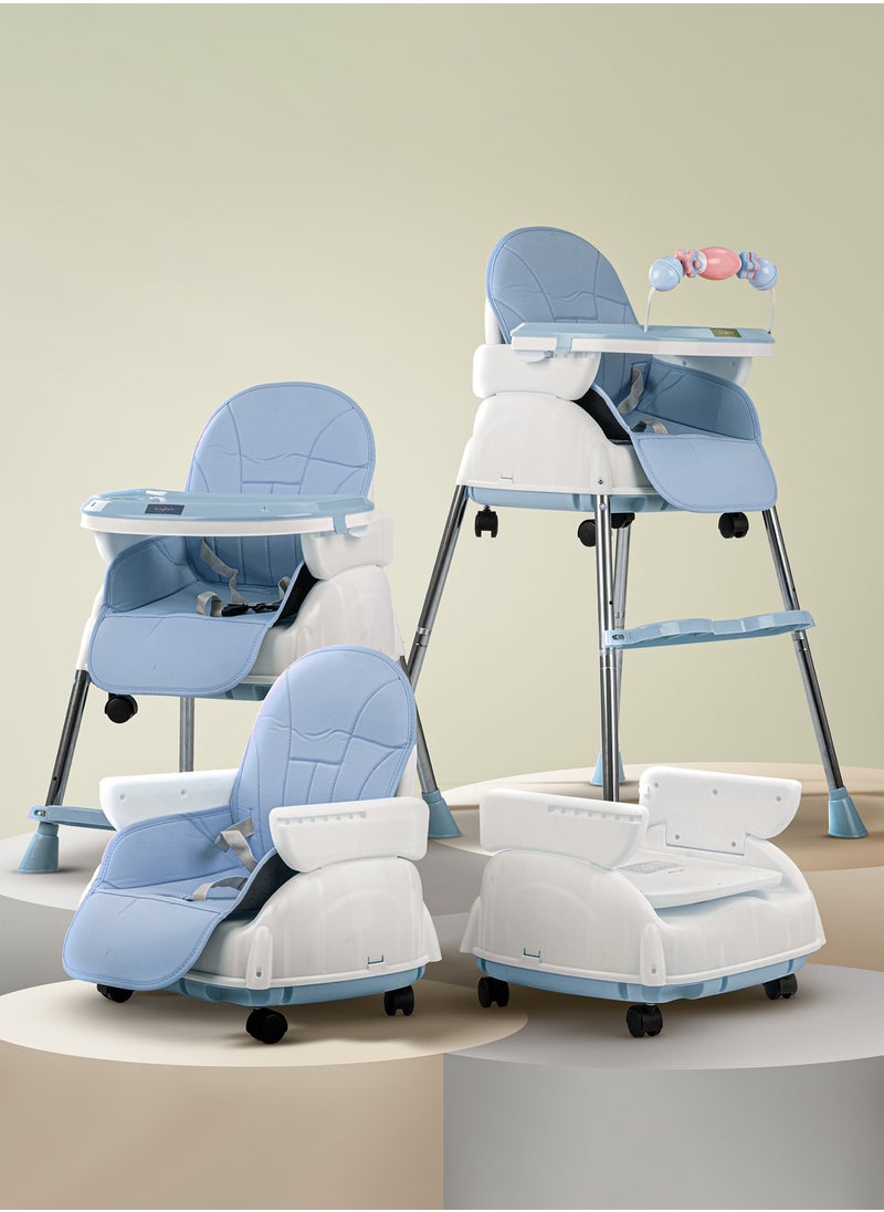 BAYBEE 4 In 1 Nora Convertible High Chair For Kids With Adjustable Height And Footrest Baby Toddler Feeding Booster Seat With Tray Safety Belt Kids High Chair For Baby 6 Months To 4 Years Blue  - Image 1