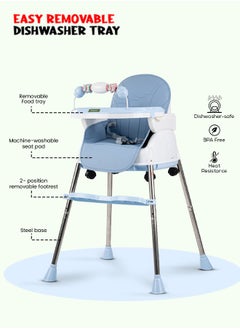 BAYBEE 4 In 1 Nora Convertible High Chair For Kids With Adjustable Height And Footrest Baby Toddler Feeding Booster Seat With Tray Safety Belt Kids High Chair For Baby 6 Months To 4 Years Blue  - Image 3