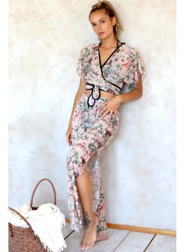 Hamur Dough Beach Pantalon Pareo Summer Closed Slit Elastic Chiffon Tulle Fabric High Waist Woods Beige  - Image 3
