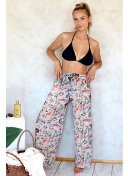 Hamur Dough Beach Pantalon Pareo Summer Closed Slit Elastic Chiffon Tulle Fabric High Waist Woods Beige  - Image 2