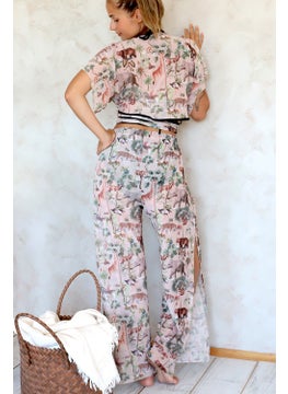 Hamur Dough Beach Pantalon Pareo Summer Closed Slit Elastic Chiffon Tulle Fabric High Waist Woods Beige  - Image 4