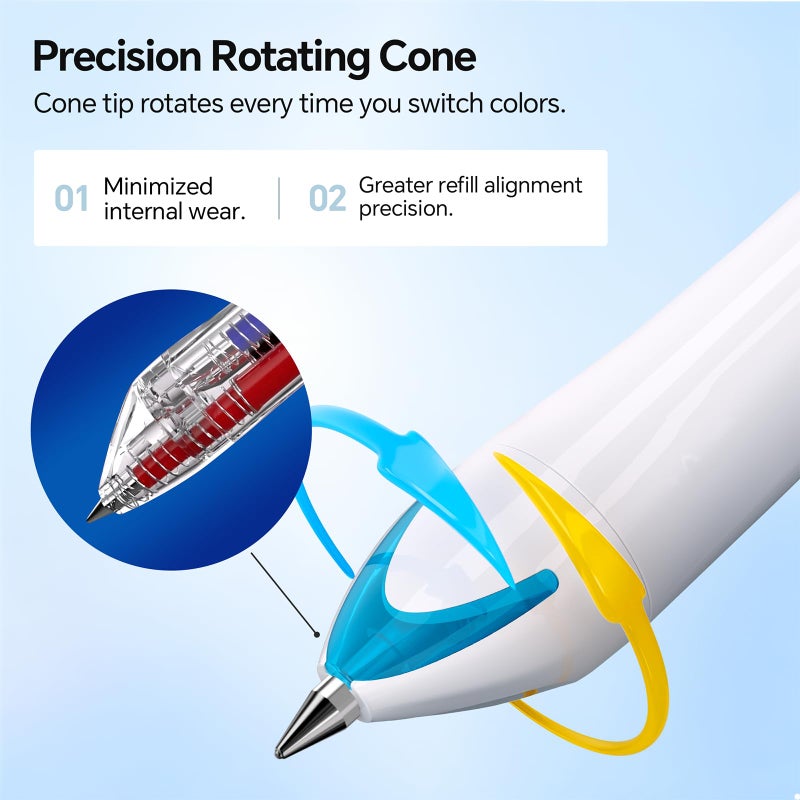 WRITECH Retractable Gel Ink Pens: 0.5mm Fine Point 3 in 1 Multi Colored Pen Black Blue Red, 4ct with 4 Refills No Smear Assorted Colors Min 3 for Smooth Writing Journaling Drawing - Image 2