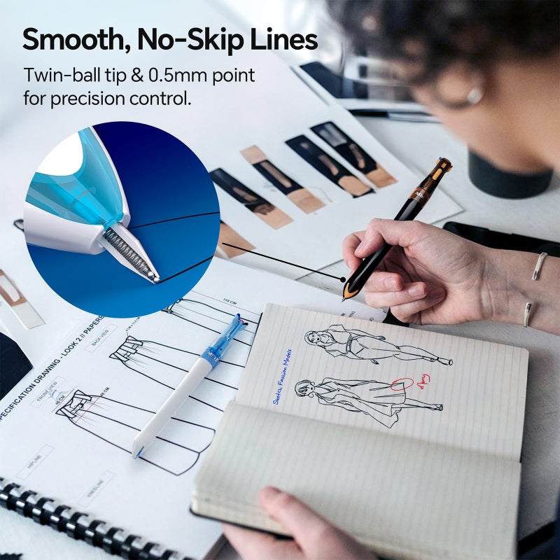 WRITECH Retractable Gel Ink Pens: 0.5mm Fine Point 3 in 1 Multi Colored Pen Black Blue Red, 4ct with 4 Refills No Smear Assorted Colors Min 3 for Smooth Writing Journaling Drawing - Image 5