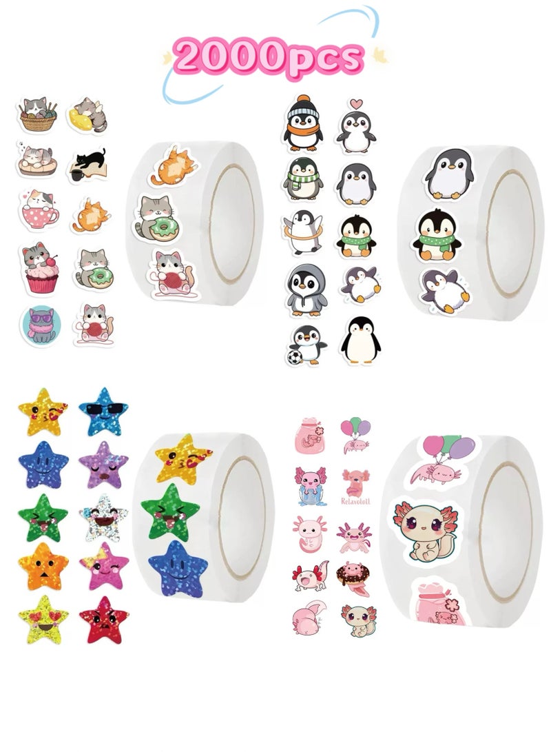 أوليس فيرس  2000 قطعة ملصقات حيوانات كرتونية لطيفة - 4 لفات (1 إنش) للأطفال والكبار | لتزيين الدفاتر وإغلاق المغلفات  الوصف التفصيلي - Image 1