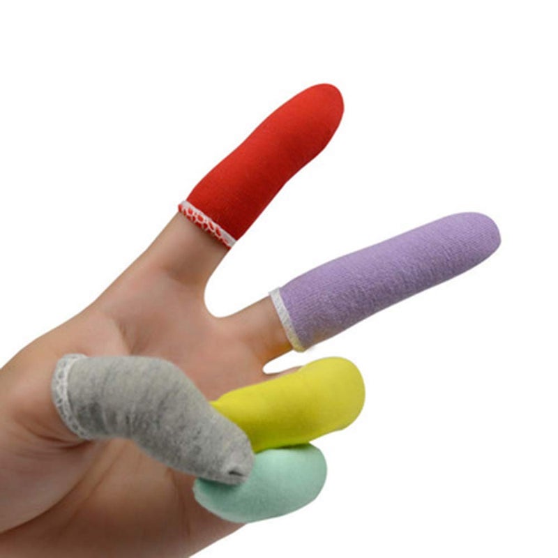 EORTA 100 Pcs Finger Cots Cotton Material with Elasticity Finger Guards Hand Toe Thumb Fingertips Sleeves Protector by EORTA, Comfortable, Breathable, Absorb Sweat, Reusable, Random Color - Image 1