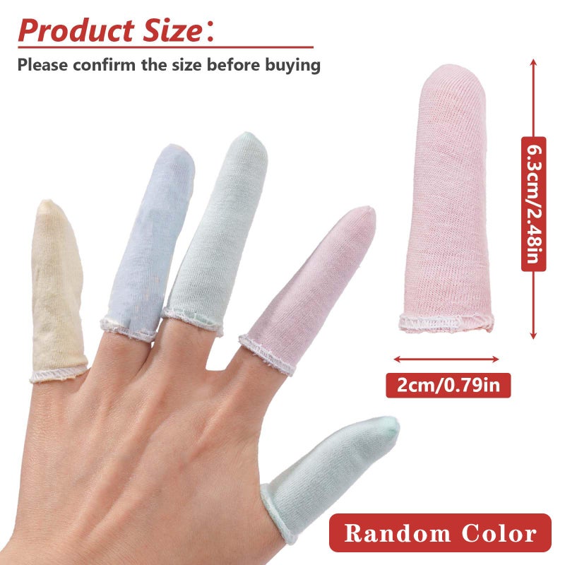 EORTA 100 Pcs Finger Cots Cotton Material with Elasticity Finger Guards Hand Toe Thumb Fingertips Sleeves Protector by EORTA, Comfortable, Breathable, Absorb Sweat, Reusable, Random Color - Image 2