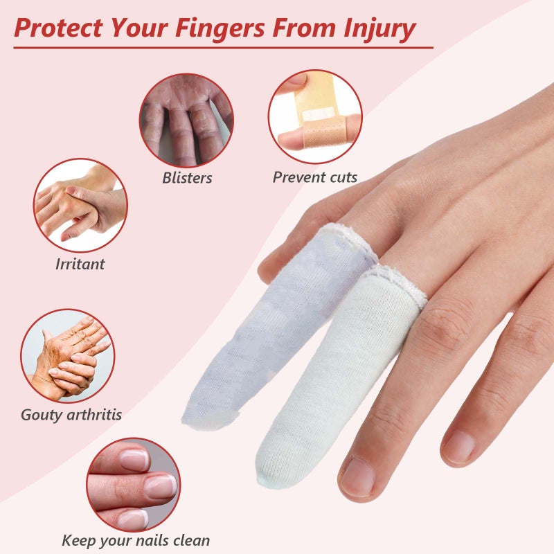 EORTA 100 Pcs Finger Cots Cotton Material with Elasticity Finger Guards Hand Toe Thumb Fingertips Sleeves Protector by EORTA, Comfortable, Breathable, Absorb Sweat, Reusable, Random Color - Image 5