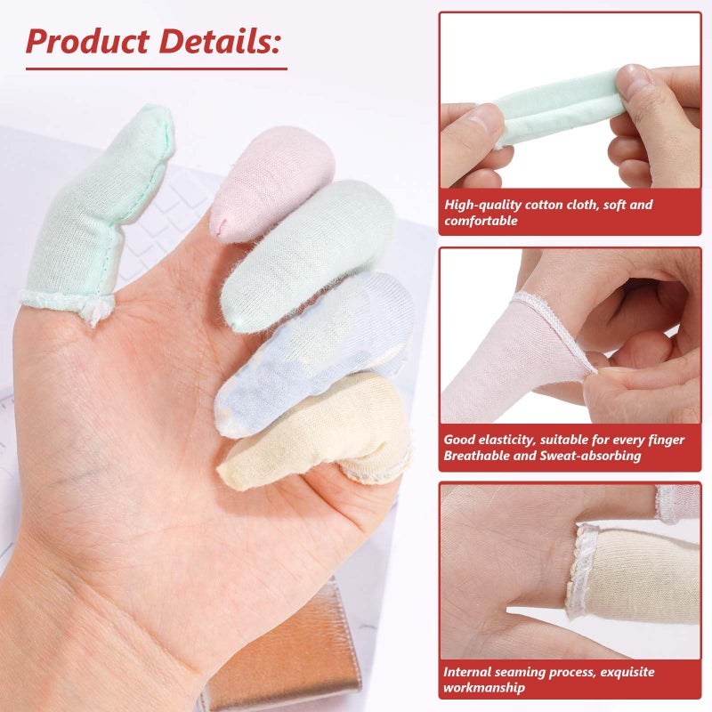 EORTA 100 Pcs Finger Cots Cotton Material with Elasticity Finger Guards Hand Toe Thumb Fingertips Sleeves Protector by EORTA, Comfortable, Breathable, Absorb Sweat, Reusable, Random Color - Image 4