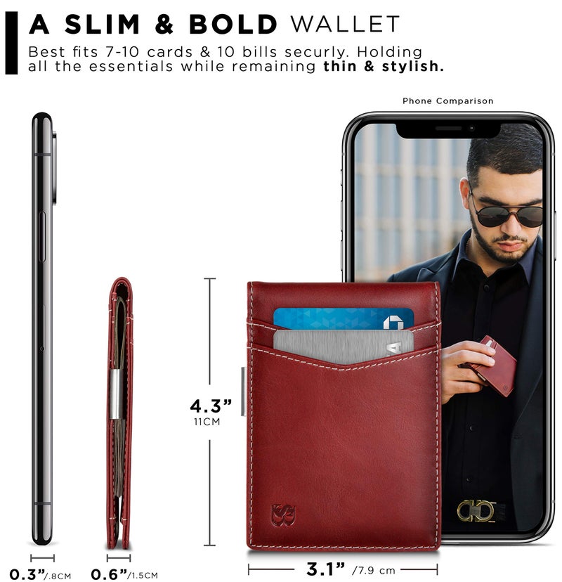 SERMAN BRANDS Money Clip Wallet - Mens Wallets slim Front Pocket RFID Blocking Card Holder Minimalist Mini Bifold (Ruby Red Transformer) - Image 3