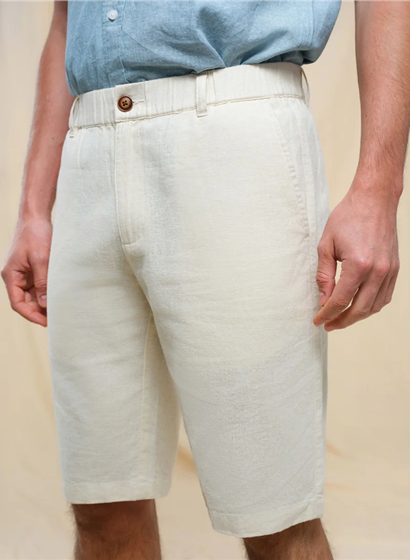 جيوردانو Men's Slim Linen Cotton Bermuda Shorts