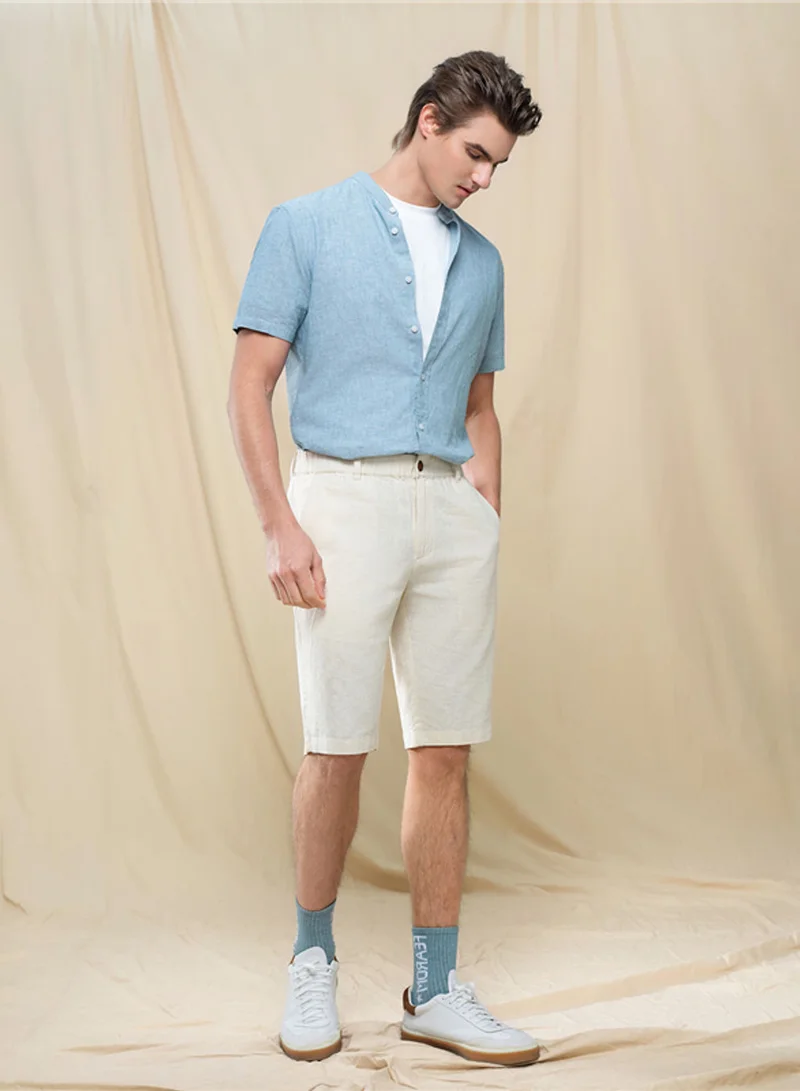 جيوردانو Men's Slim Linen Cotton Bermuda Shorts