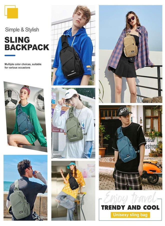 SEAFEW Small Black Sling Backpack Travel Hiking Daypack, Crossbody Sling Bag with USB Charging Port for Men Women 3 Layer Pockets One Shoulder Bag for Outdoor Sports Casual Commuting - Image 2