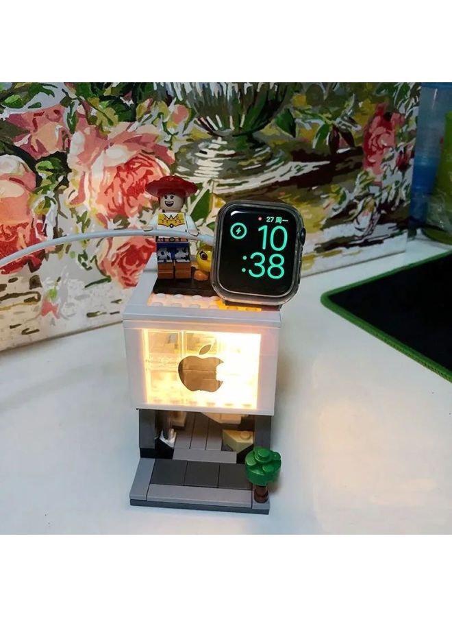 For Apple Mobile Phone Store Small Particle Building Blocks For Apple Watch Watch Watch Watch Charging Stand Doll Decoration Decoration Lights-Color:For Apple Store + Cow + Lights  - Image 3