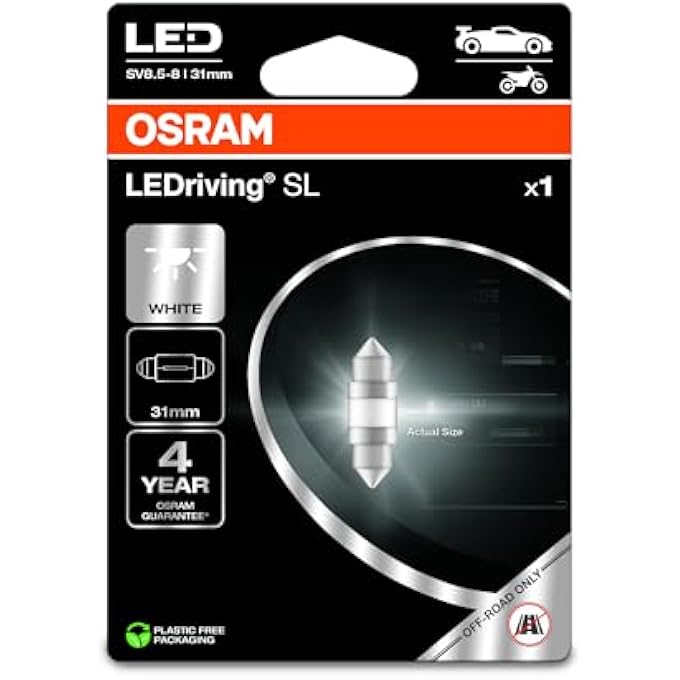 أوسرام ليدريفينج سل سي 5 دبليو 31 مم أبيض 6000 كلفن بليستر 1 مصباح ليد مُجدد للاستخدام على الطرق الوعرة فقط - Image 2