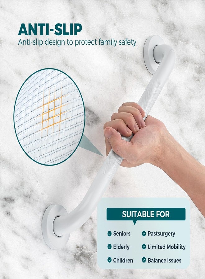 Ravinte Hardware 2 Pack Grab Bars for Shower, 12 Inch Anti Slip Stainless Steel Knurled White Modern Grab Bars for Seniors & Elderly, 1" Diameter - Image 3