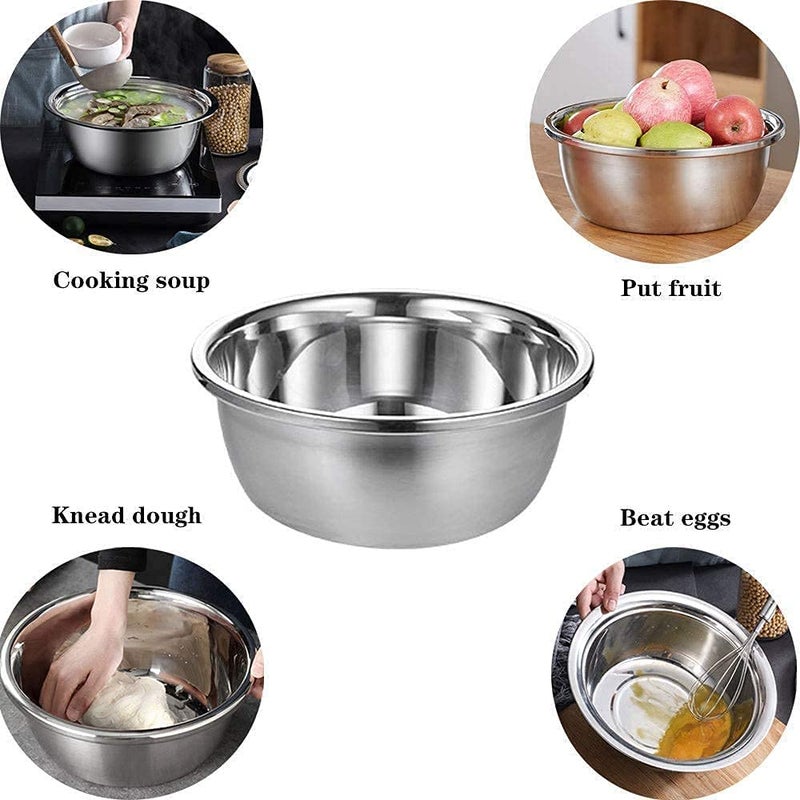 SYGNIUS Stainless Steel Drain Basket Vegetable Cutter 3 in 1 Kitchen Set Salad Maker Bowl Basin Colander with Lids for Vegetables Fruit Rice Food Steel Silver Colander Slicer Chopper - Image 4