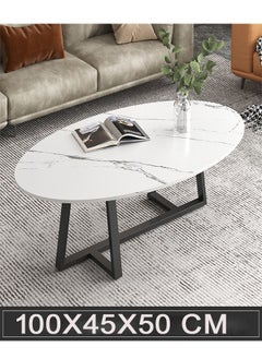 ATM Modern 2-Piece White Marble-Look Wooden Coffee Table Set - (50x100x45 CM - 48x48x50 CM)  - Image 2