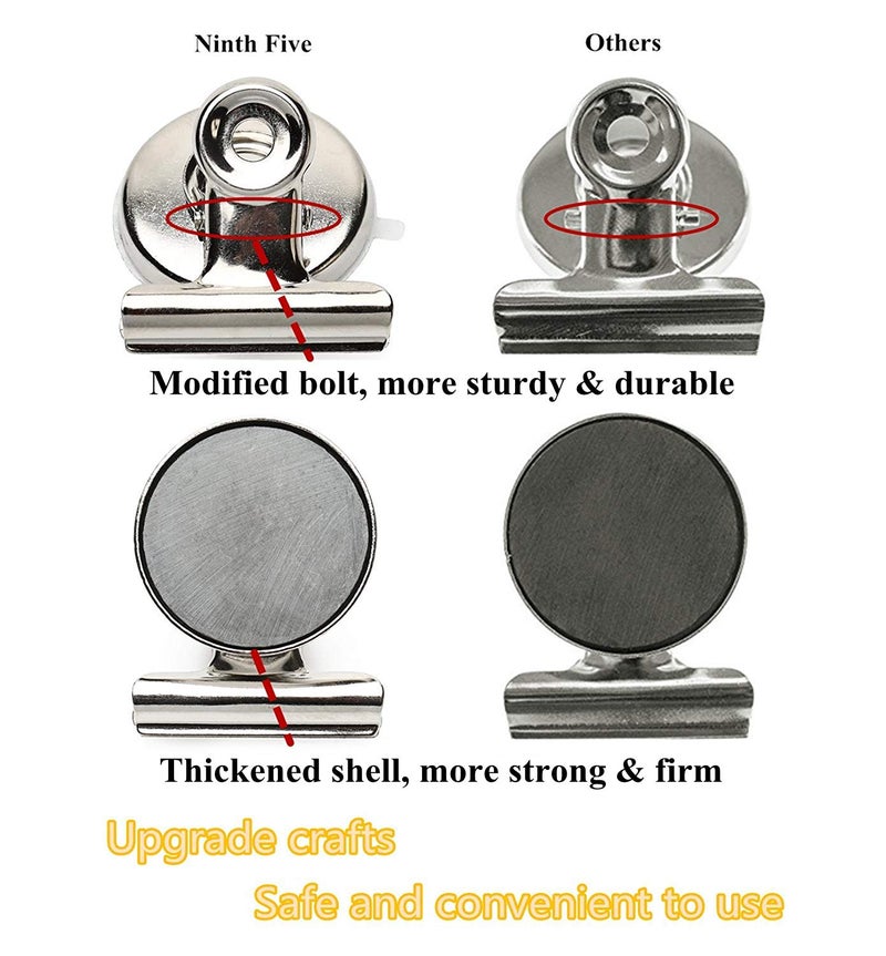 Ninth Five Strong Magnetic Clips - Heavy Duty Refrigerator Magnet Clips - 31mm Wide 12Pack Scratch Safe - Clip Magnets Best for House Office School Use, Hanging Home Decoration, Photo Displays - Image 2