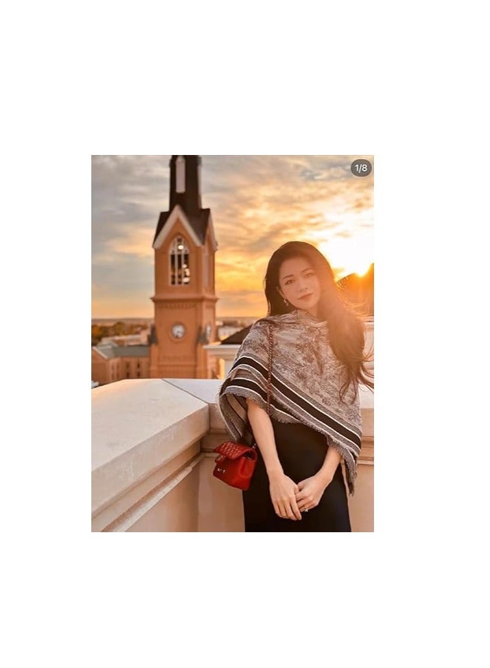 اوشحة للنساء، شالات باشمينا ناعمة متعددة الاستخدامات، شال بطانية، اوشحة كبيرة للنساء، شال لف للارتداء في المساء والبطانية، رداء بونشو مفتوح من الامام - Image 5