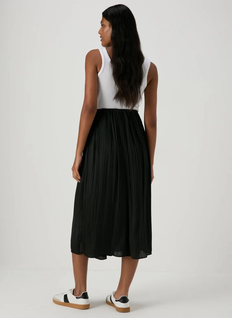 Matalan Black Satin Pleated Midi Skirt