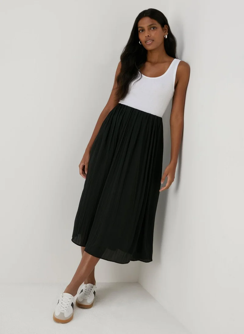 Matalan Black Satin Pleated Midi Skirt