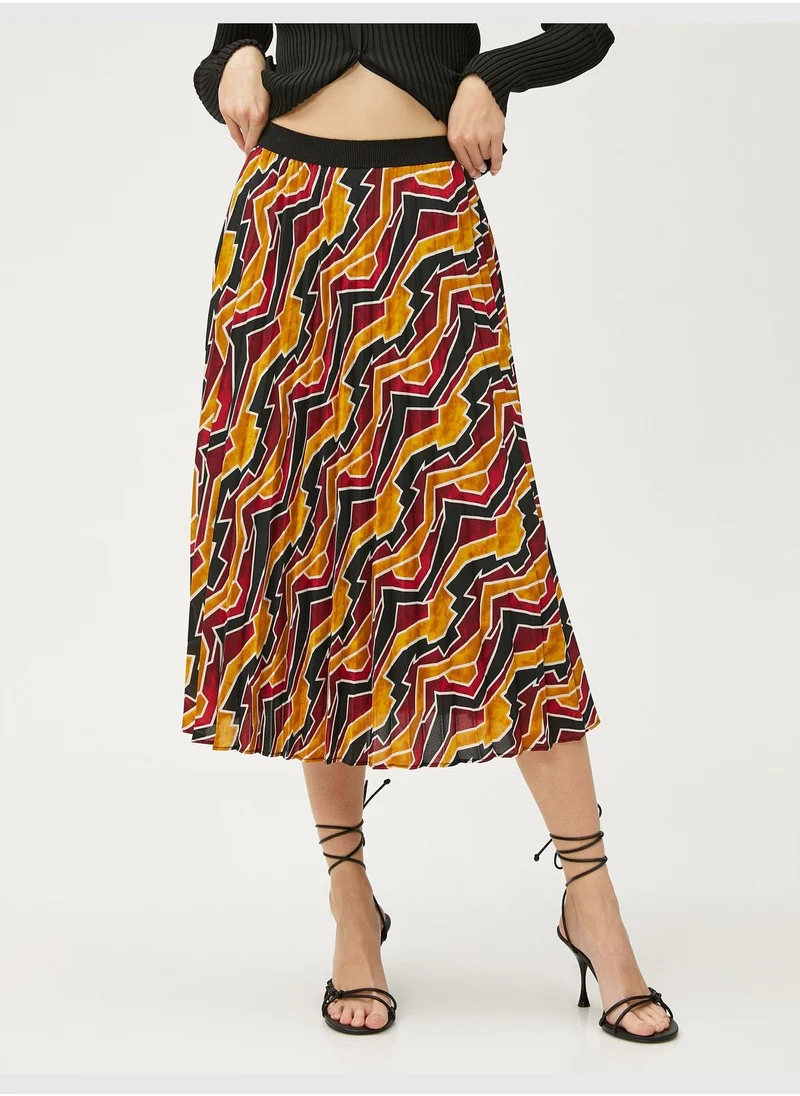 KOTON Pleated Midi Skirt Elastic Waist