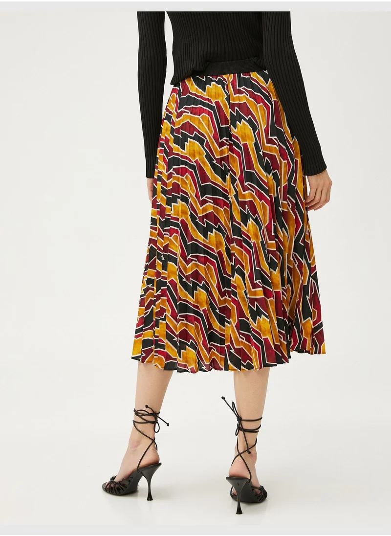 KOTON Pleated Midi Skirt Elastic Waist