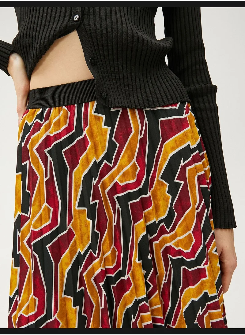 KOTON Pleated Midi Skirt Elastic Waist