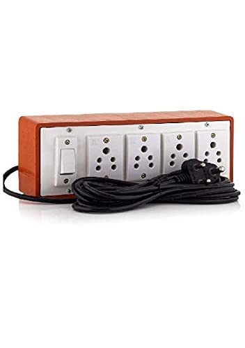TULSI TRADERS Tulsi Traders PVC Brown Extension Board with 4 SOCKETS 1 Switch with Extension Cord 4 Meter Cord  - Image 1