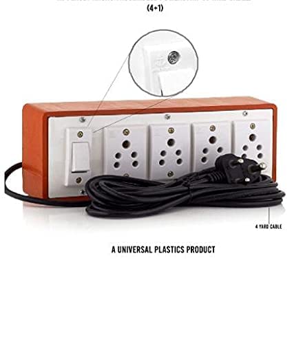 TULSI TRADERS Tulsi Traders PVC Brown Extension Board with 4 SOCKETS 1 Switch with Extension Cord 4 Meter Cord  - Image 3