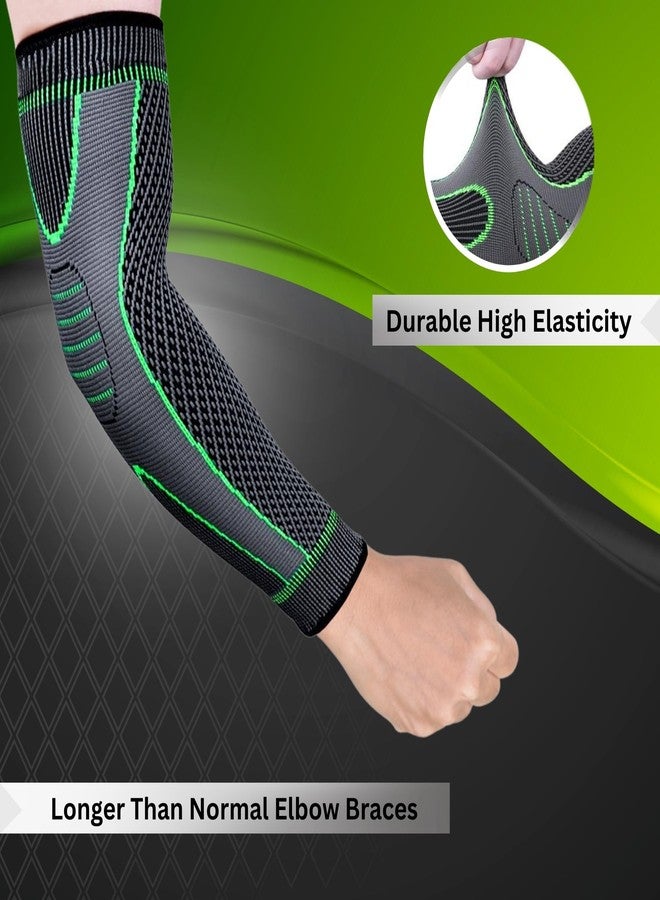 Prokick FlexiFit Elbow Support|Elbow Support for Gym|Elbow Brace for Men Women Workout|Elbow Compression Sleeves for Tendonitis Pain Relief, Tennis, Volleyball, Cricket|1 Pair|Grey/Green - Large - Image 2