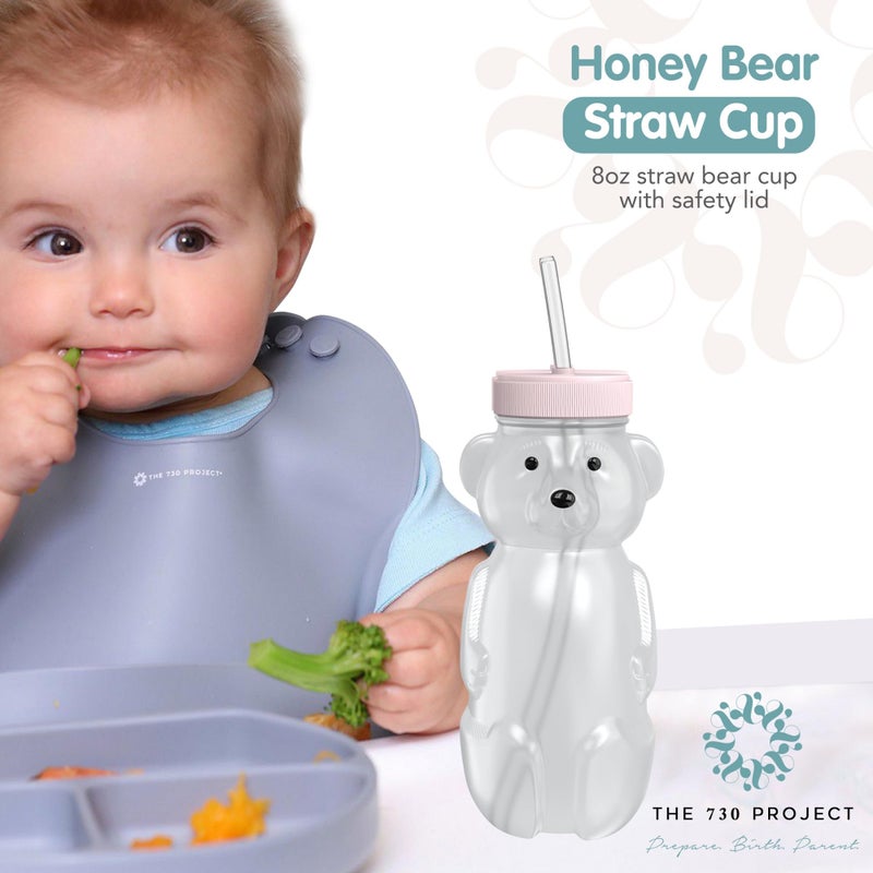 The 730 Project Honey Bear Straw Cup for Babies, 8-oz Honey Bear Cup with Lid, 3-Pack Therapy Learning Honeybear Straw, Baby Bottle Set, Cherry Blossom PINK - Image 2