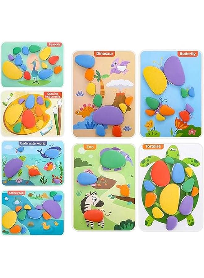Learning Toy,78 pcs Balance Stones Game Montessori Early Educational Puzzles For Early Math Activity,Rainbow Pebble Set For Kids, Rainbow Cobblestone Jigsaw Puzzle Toy - Image 3