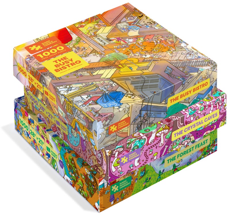 Magic Puzzle Company Magic Puzzles 3-Pack â€¢ Series Two â€¢ The Busy Bistro, The Crystal Caves, & The Forest Feast â€¢ 1000 Piece Jigsaw Puzzles from The Magic Puzzle Company - Image 1