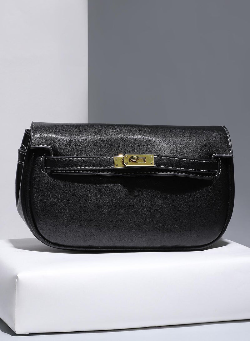 Haute Sauce Solid Interlock Regular Vegan Leather Sling Bag For Women  - Image 1