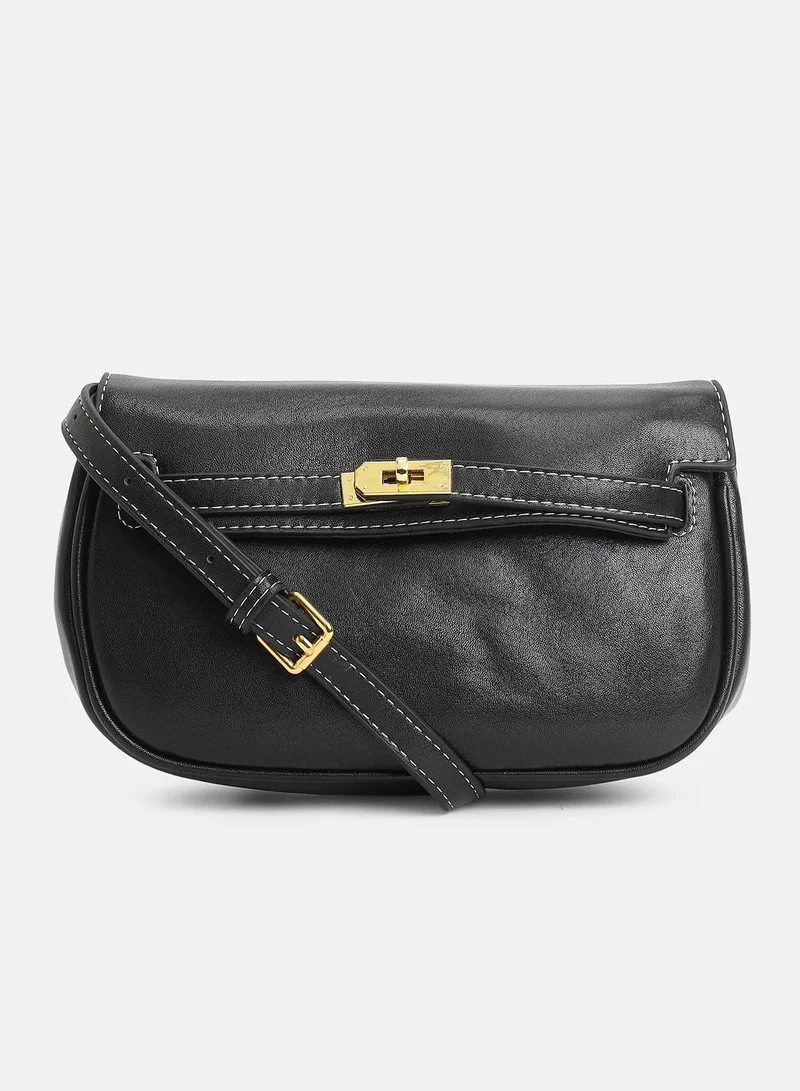 Haute Sauce Solid Interlock Regular Vegan Leather Sling Bag For Women