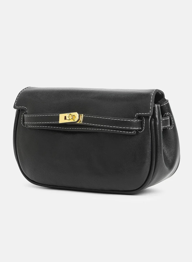 Haute Sauce Solid Interlock Regular Vegan Leather Sling Bag For Women