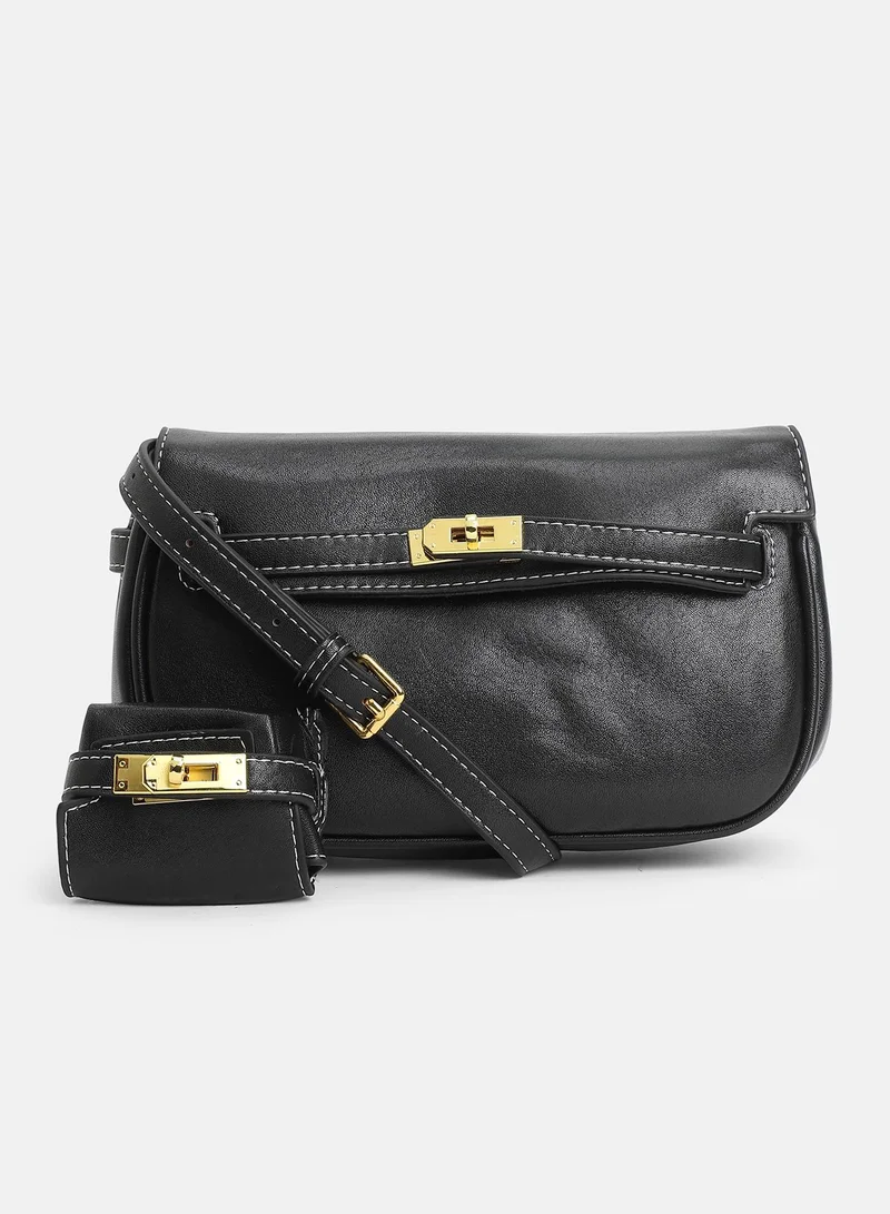 Haute Sauce Solid Interlock Regular Vegan Leather Sling Bag For Women