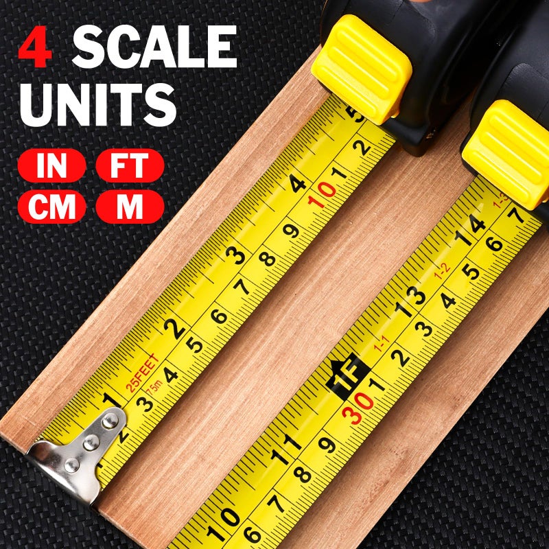 YesBes Tape Measure 25 ft, 10 Pack Bulk Easy Read Measuring Tape Retractable, Measurement Tape 25 FT by 1 in - Image 2