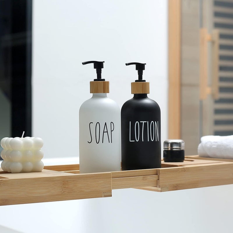 MOMEEMO Soap Dispenser Bathroom Set with Hand Soap & Lotion Dispenser, Suitable for Farmhouse Bathroom Decor, Black and White - Image 4