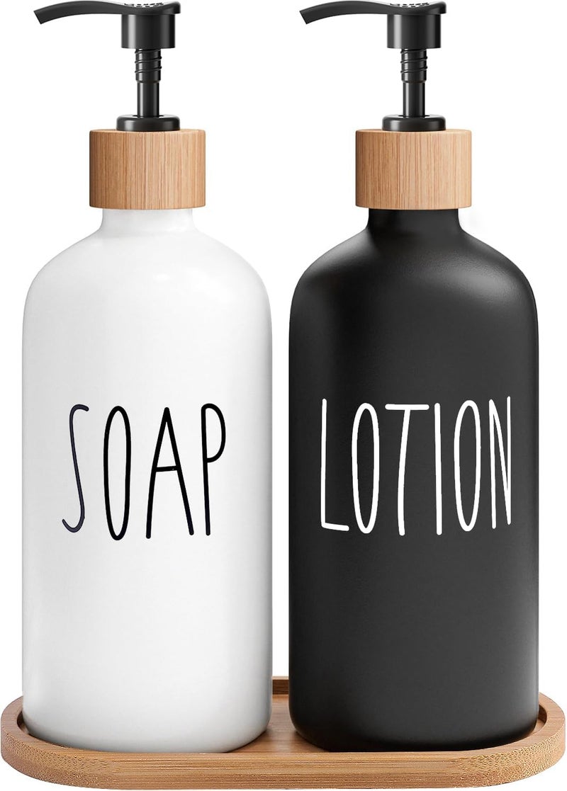 MOMEEMO Soap Dispenser Bathroom Set with Hand Soap & Lotion Dispenser, Suitable for Farmhouse Bathroom Decor, Black and White - Image 1