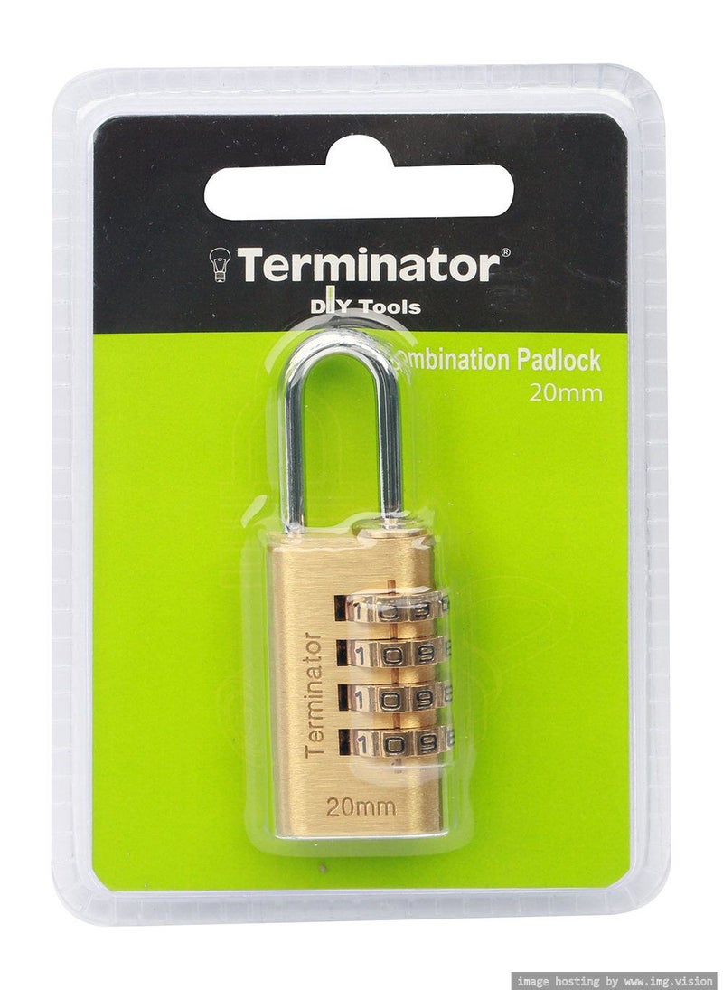 Terminator Terminator brand Brass Combination Pad Lock 20mm 4 Wheel  - Image 1