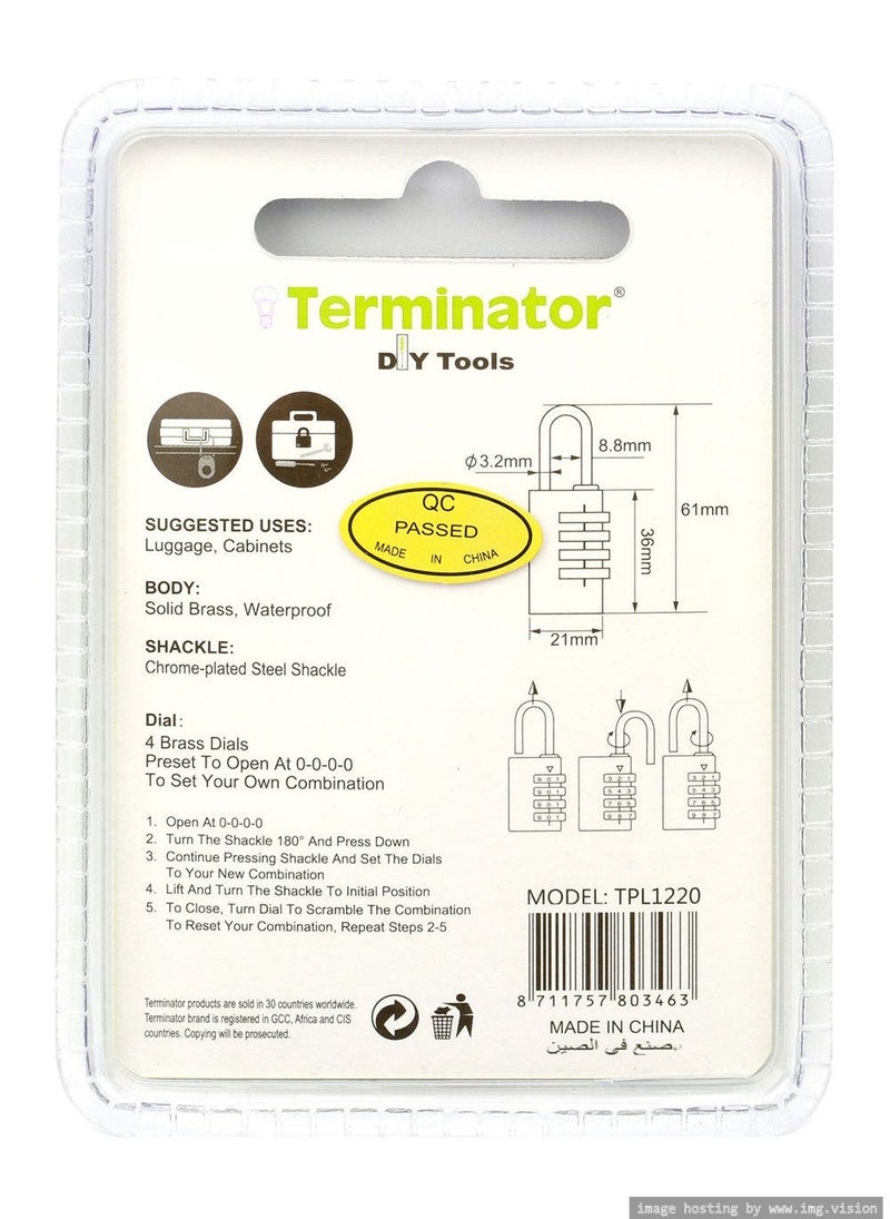 Terminator Terminator brand Brass Combination Pad Lock 20mm 4 Wheel  - Image 2