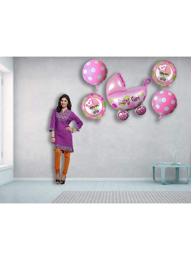 Gender Reveal Party Supplies Baby Shower Foil Cradle Balloon Pack of 5 Pink Welcome Baby Girl Balloon - Image 2