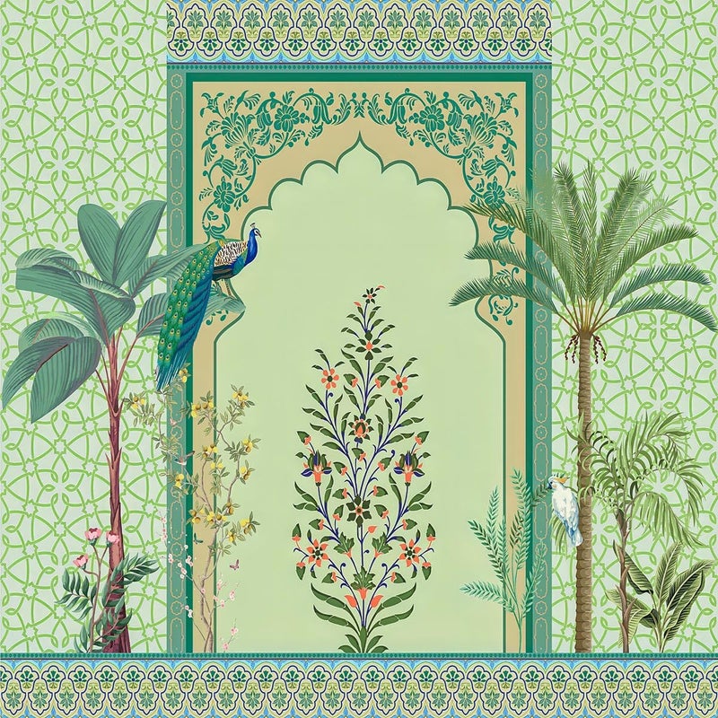 DHARA CREATION Green Tree Printed 8FT8FT Backdrop Cloth for Pooja Decoration Traditional Background Curtain Cloth for Festival Washable Fabric - Image 5