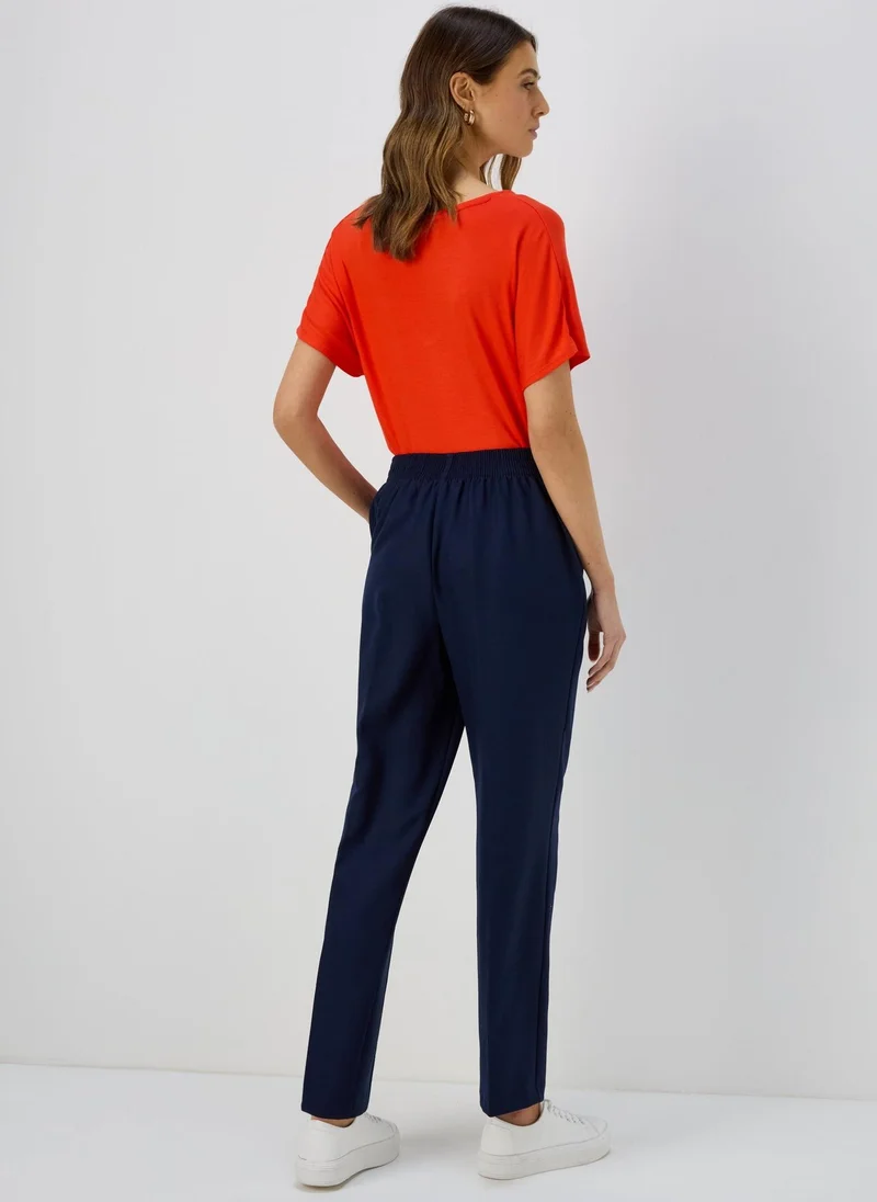 ماتلان Et Vous Navy Pleat Front Straight Leg Trousers
