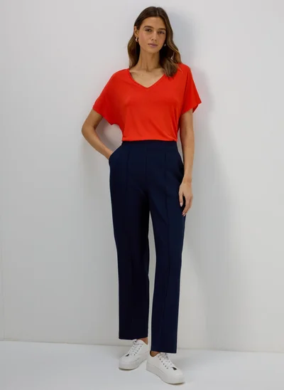 Matalan Et Vous Navy Pleat Front Straight Leg Trousers