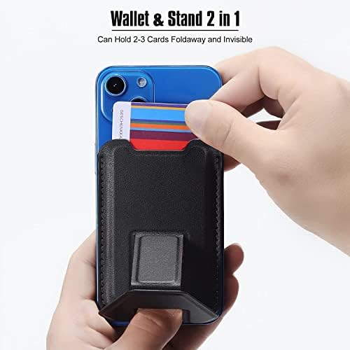 Mizi Faux Leather Magnetic Card Wallet Holder For Apple Magsafe, Phone Stand & Card Holder For Apple Iphone 15/14/13/12 Series - Black - Image 5
