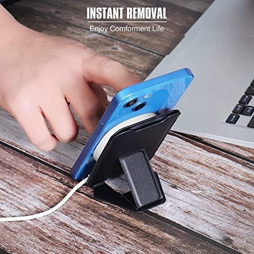 Mizi Faux Leather Magnetic Card Wallet Holder For Apple Magsafe, Phone Stand & Card Holder For Apple Iphone 15/14/13/12 Series - Black - Image 2