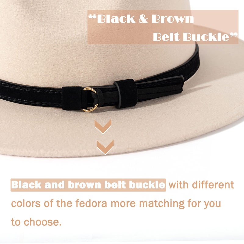 Lisianthus Men & Women Vintage Wide Brim Fedora Hat with Belt Buckle (Black Belt-Creamy, Large) - Image 3